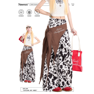 高街小众显瘦阔腿裤 屁帘直筒伞兵裤 女美式 NERESUM奶牛色休闲裤