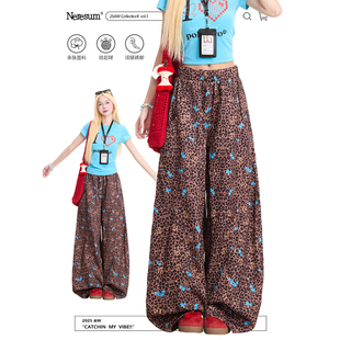 街头小众阔腿裤 潮牌休闲直筒裤 子女美式 NERESUM星星印花豹纹裤