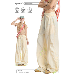 户外轻薄跳舞直筒休闲裤 NERESUM工装 潮牌褶皱伞兵裤 女美式 子 裤