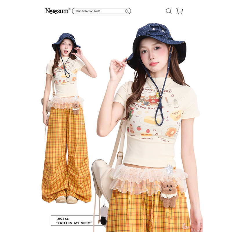 NERESUM韩系趣味印花修身短袖T恤女夏季甜辣童趣减龄显瘦短款上衣,女装/女士精品,T恤,淘宝优惠券,粉丝福利购,淘宝优惠卷