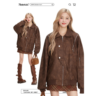 NERESUM秋冬美拉德PU皮衣夹克女潮牌复古高级感百搭拉链美式 外套