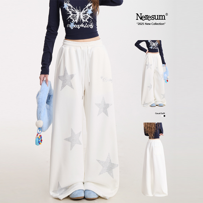 NERESUM五角星烫钻加绒卫裤