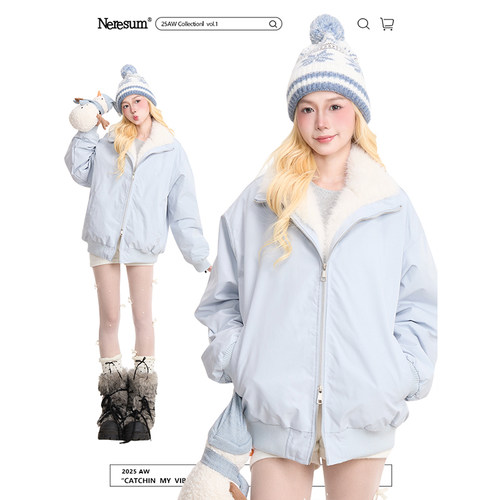 NERESUM冬季羊羔绒立领棉服