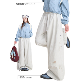 百搭垂感直筒阔腿裤 NERESUM裤 裤 潮牌户外运动抽绳工装 子女美式