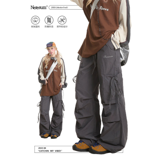 宽松直筒户外运动阔腿裤 NERESUM美式 女新款 裤 休闲蝴蝶结绑带工装