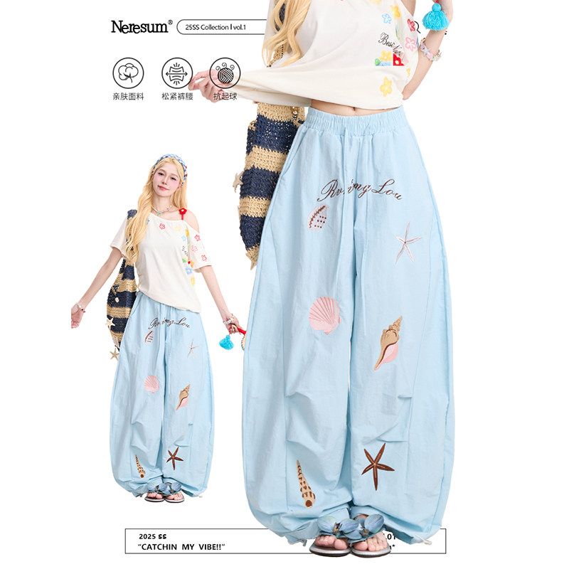 NERESUM卡通海星印花工装裤女潮牌多巴胺阔腿弯刀裤美式休闲裤,女装/女士精品,休闲裤,淘宝优惠券,粉丝福利购,淘宝优惠卷