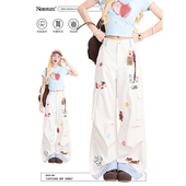 小众阔腿裤 NERESUM腊肠狗毛巾绣休闲裤 裤 褶皱多口袋工装 子 女美式