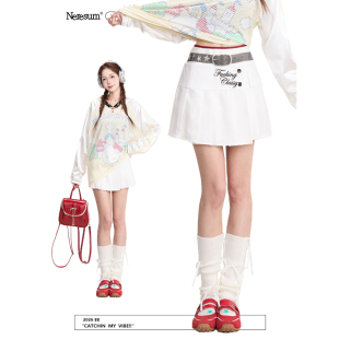 NERESUM美式 辣妹显瘦百搭A字短裙半身裙 学院风白色百褶裙女夏季