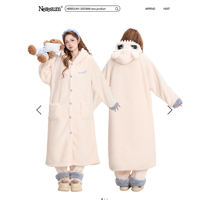 NERESUM可爱无牙仔加绒加厚睡衣女冬天珊瑚绒保暖睡袍家居服套装,女士内衣/男士内衣/家居服,睡衣/家居服套装,淘宝优惠券,粉丝福利购,淘宝优惠卷