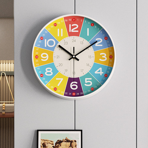 卡通儿童房塑料静音早教挂钟