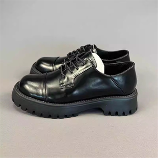 真皮乐福鞋女春夏小短靴2024新款系带小皮鞋女秋冬配裙子春季单鞋