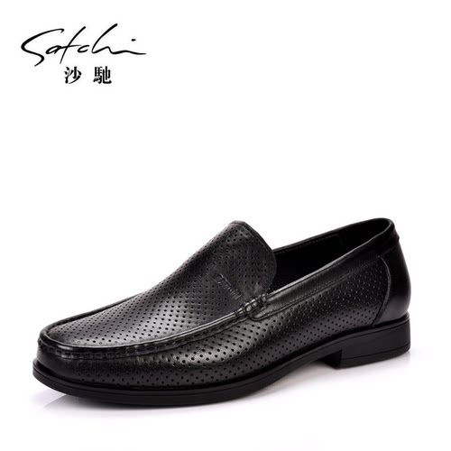 沙驰男士皮鞋夏季镂空凉鞋乐福鞋