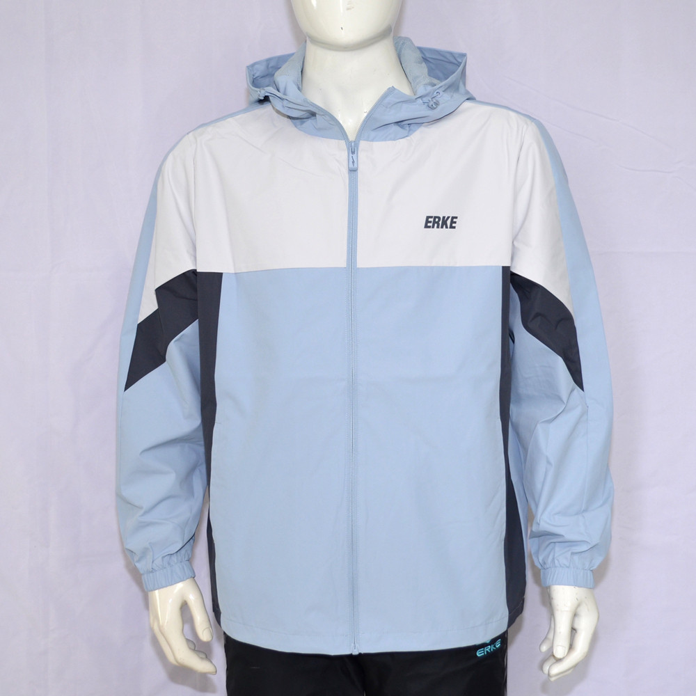 鸿星尔克男梭织风衣外套春秋款透气防水户外休闲运动男装连帽上衣