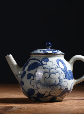 景德镇柴烧手绘古法风陶瓷茶壶