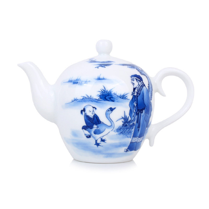 元水堂 青花瓷茶壶 羲之爱鹅壶 手绘青花 泡茶壶 功夫茶具 160ML