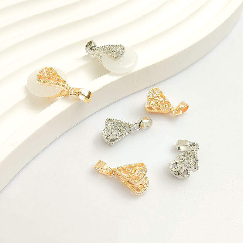 镀真金保色镶锆菱形镂空瓜子扣平安扣夹扣手工diy项链吊坠连接扣