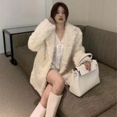 小香风外套女中长款 冬季 新款 小众气质毛毛外套大衣加绒加厚女