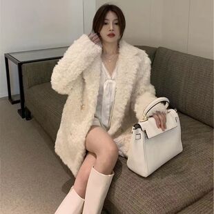 冬季新款小香风外套女中长款小众气质毛毛外套大衣加绒加厚女