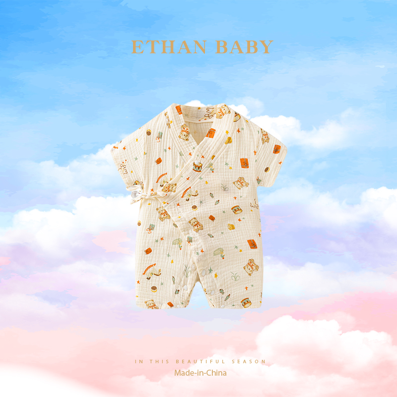 婴儿宝宝连体衣纯棉纱布哈衣薄款婴儿衣服秋装a类婴儿棉纱睡衣