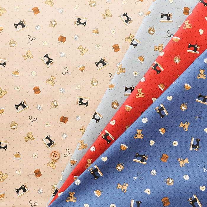 50cm日本进口纯棉印花布料GRACE缝纫机小熊拼布艺服装包抱枕面料