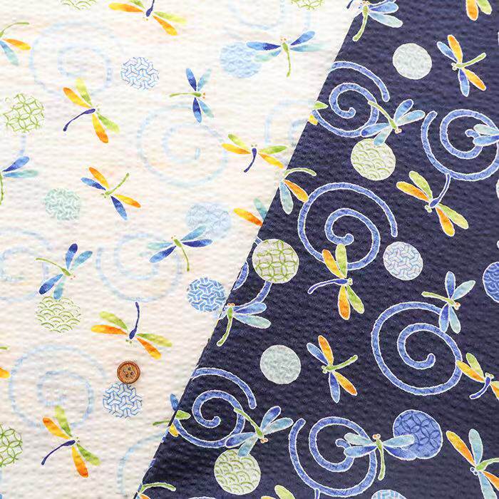 50cm日本进口泡泡纱蜻蜓卡通夏天居家服浴衣印花手工拼布艺面料