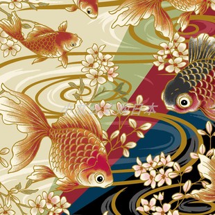 50cm日本进口纯棉和风烫金鱼惠安女头巾连衣裙衬衫服装拼布艺面料