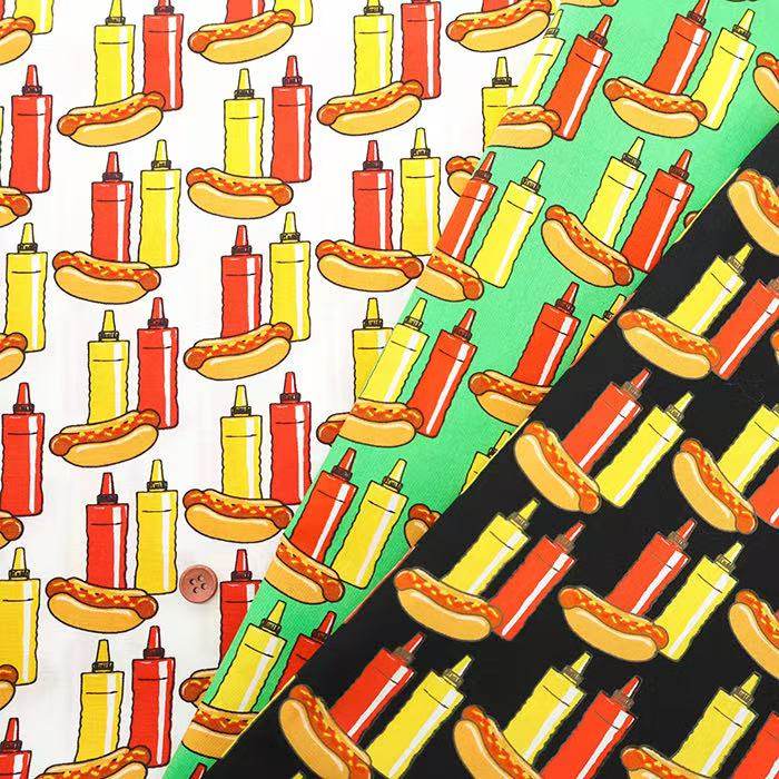 50cm日本进口纯棉热狗酱料卡通印花DIY手工拼布艺服装连衣裙面料