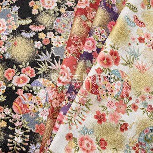 日本进口纯棉和风烫金泡泡纱鼓手鞠牡丹花连衣裙衬衫手工服装面料