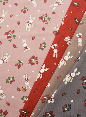 日本进口纯棉灯芯绒兔子草莓classical modern裤子夹克拼布艺面料