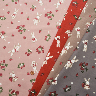 日本进口纯棉灯芯绒兔子草莓classical modern裤子夹克拼布艺面料
