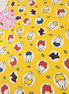 25cm日本进口纯棉细帆布米菲兔和小花动漫卡通角色手工拼布艺面料