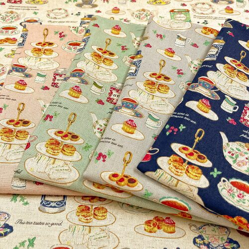 50cm日本进口棉麻小林下午茶甜点印花连衣裙面料手工布艺服装布料