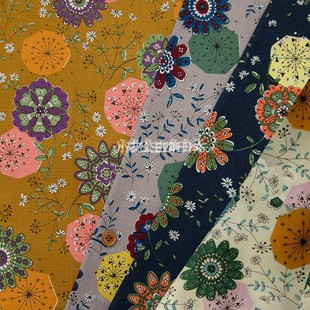 日本进口几何花柄纯棉印花布料服装连衣裙拼布艺YUWA有轮面料现货