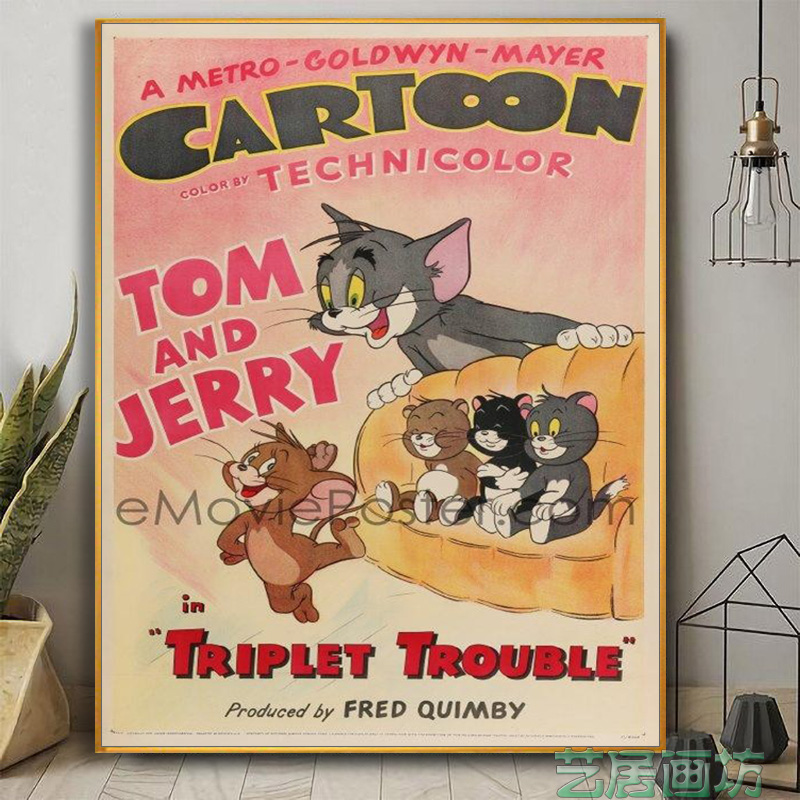 Tom and Jerry 猫和老鼠装饰画卡通动漫复古海报挂画儿童床头壁画图片