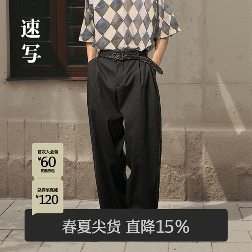 速写男装2025夏休闲宽松潮弯刀裤