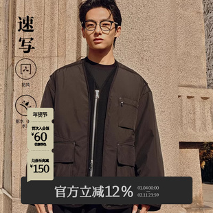 速写男装秋冬新款轻薄羽绒服宽松潮流假两件短款设计感外套潮复古