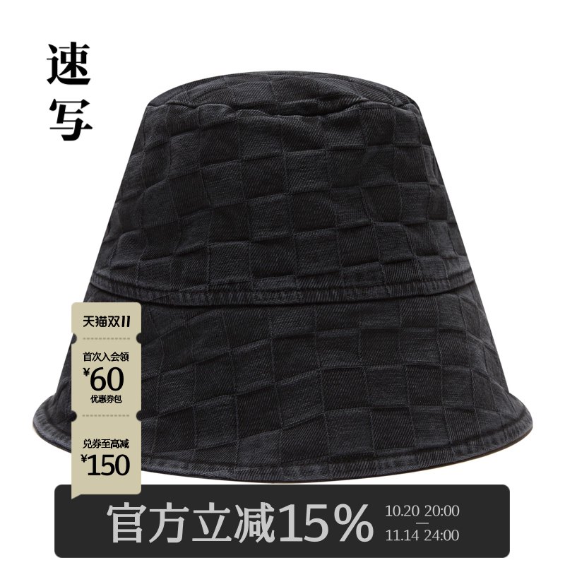 速写男装春秋新款男款帽子棋盘格时髦复古个性潮流设计感渔夫帽