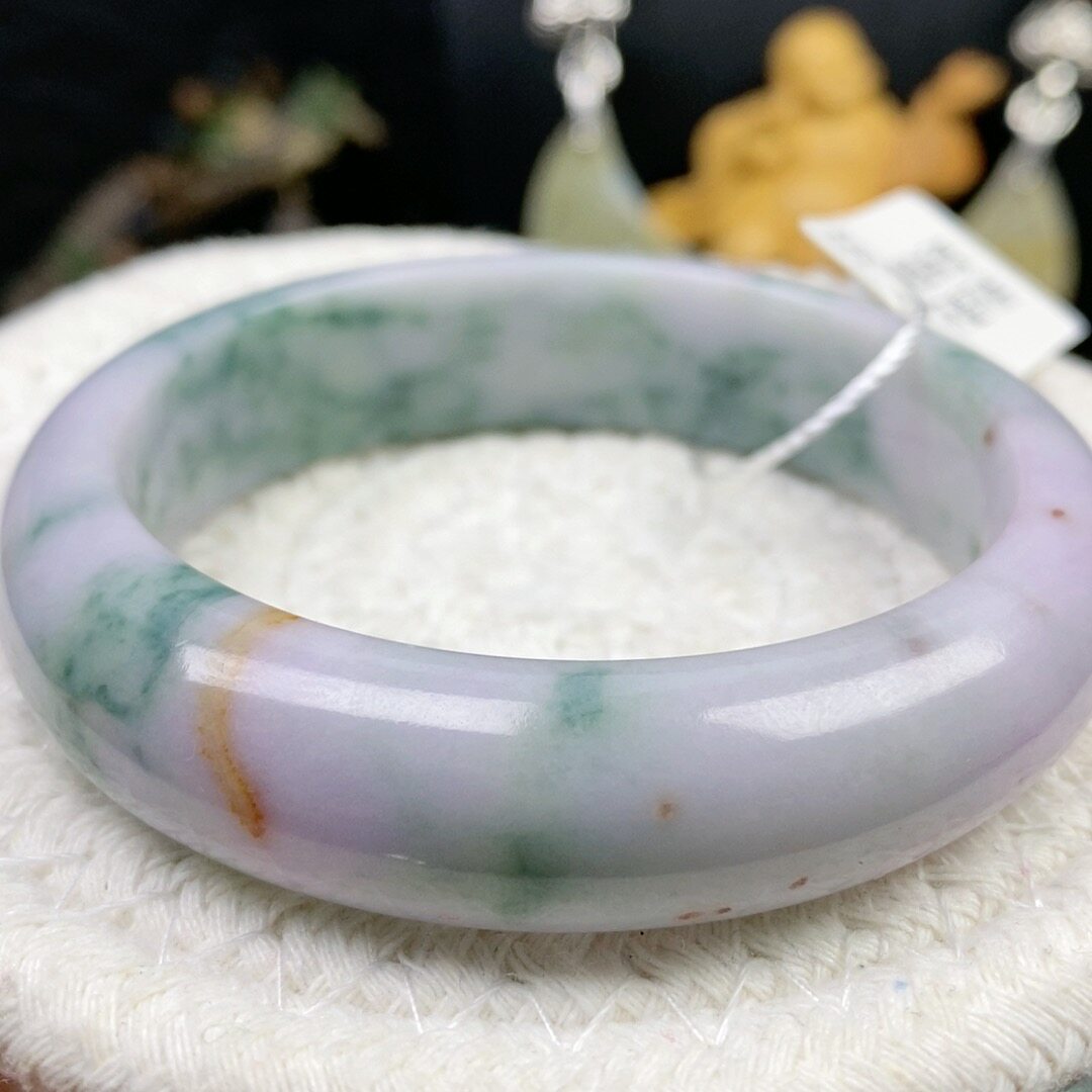 缅料翡翠手镯福禄寿三彩卡55