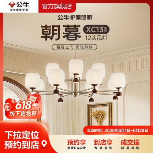 【618专享】公牛护眼照明客厅餐厅多头12头吊灯智能语音XC13