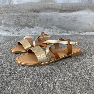 外贸单女子凉鞋 平底防滑夏季 休闲超轻软底一字带英伦风露趾罗马鞋