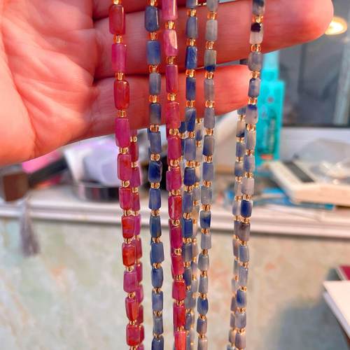 新品实拍天然无烧红宝蓝宝石项链