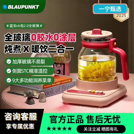 蓝宝全玻璃养生壶办公室小型纯玻璃花茶壶家用烧水壶