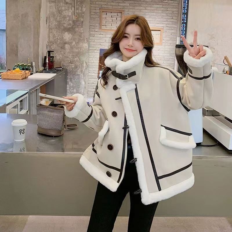 反季皮毛一体羊羔毛外套女2025新款春冬高级感超好看加厚机车棉服