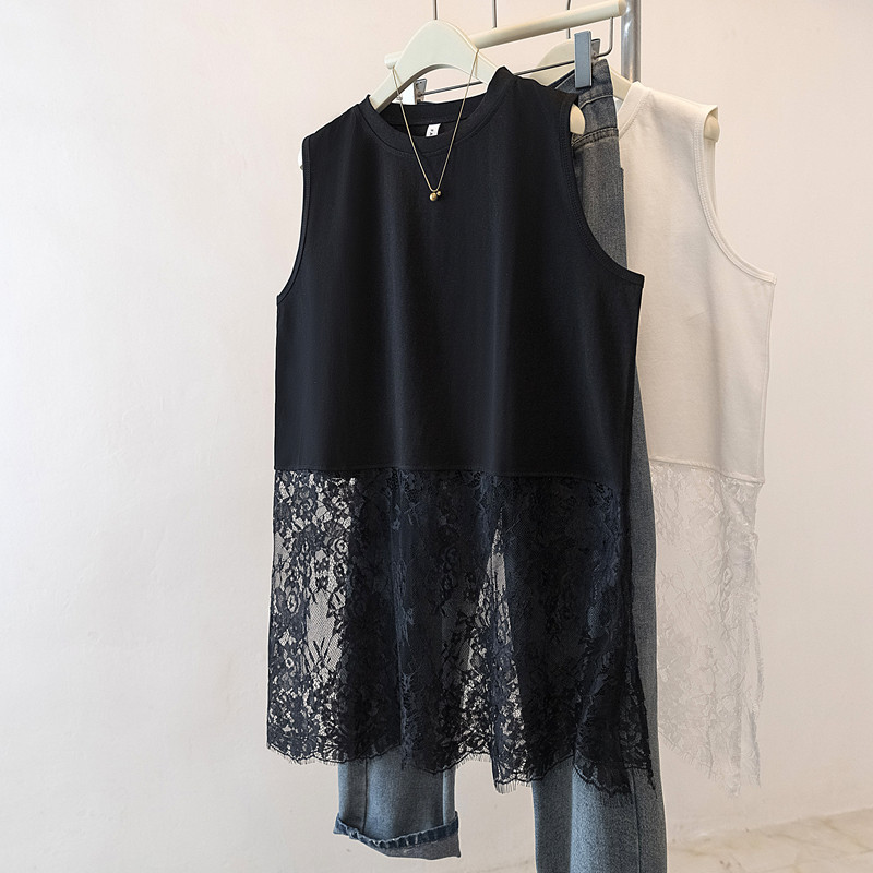 高级感蕾丝花边屁帘吊带背心女夏外穿大码胖mm内搭叠穿中长款上衣