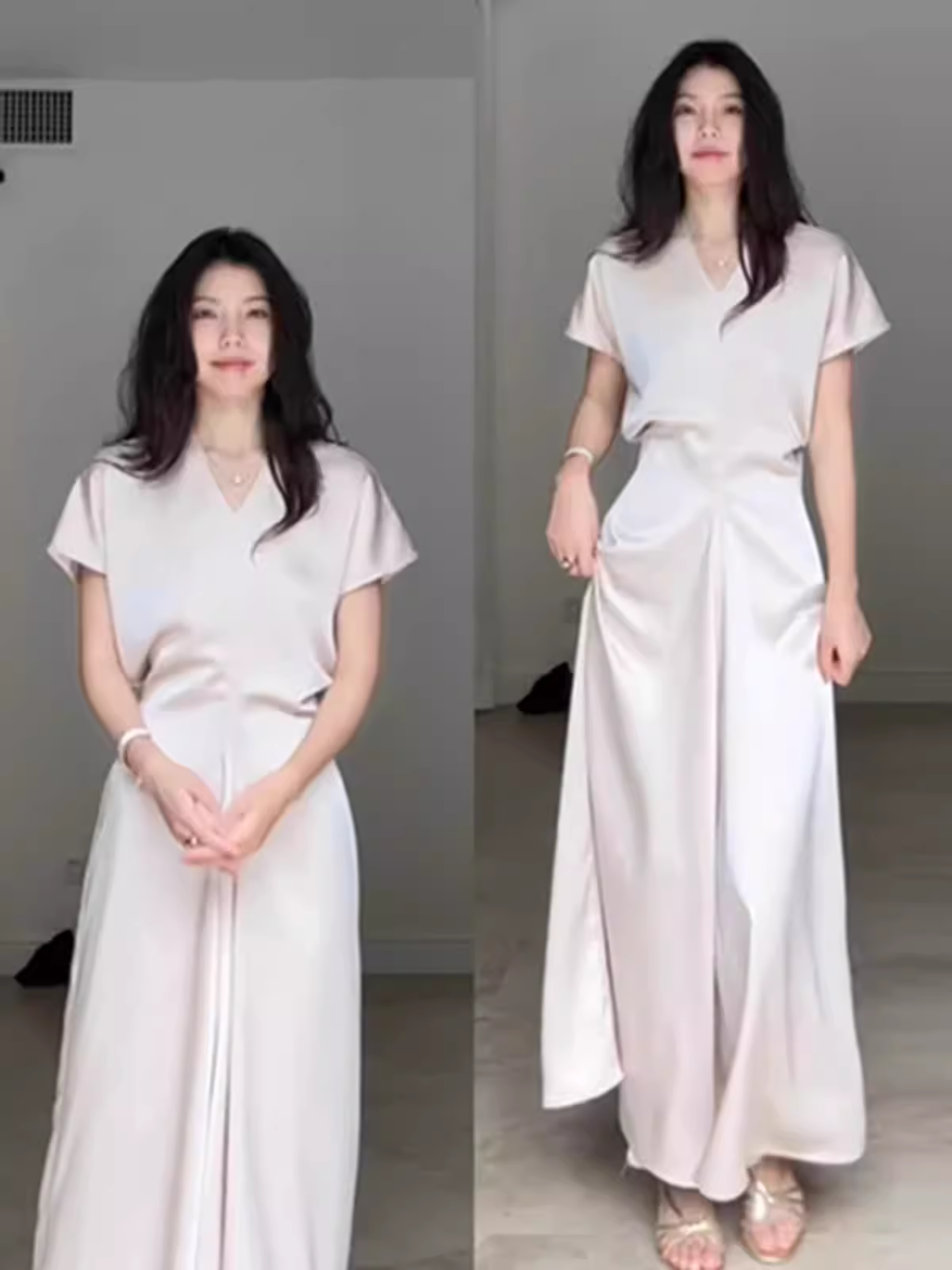 大码轻奢高级感连衣裙夏季微胖mm显瘦高腰V领名媛气质御姐风长裙