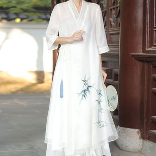 新中式禅意女装汉服改良版连衣裙女仙气茶服茶艺师服装女古风裙子