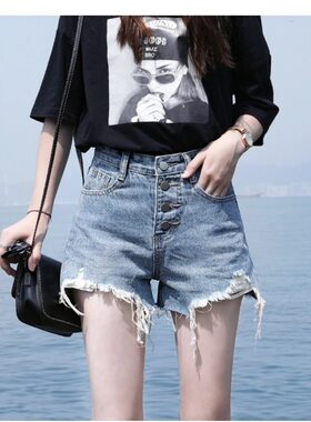 热裤潮ins高腰牛仔短裤女夏宽松