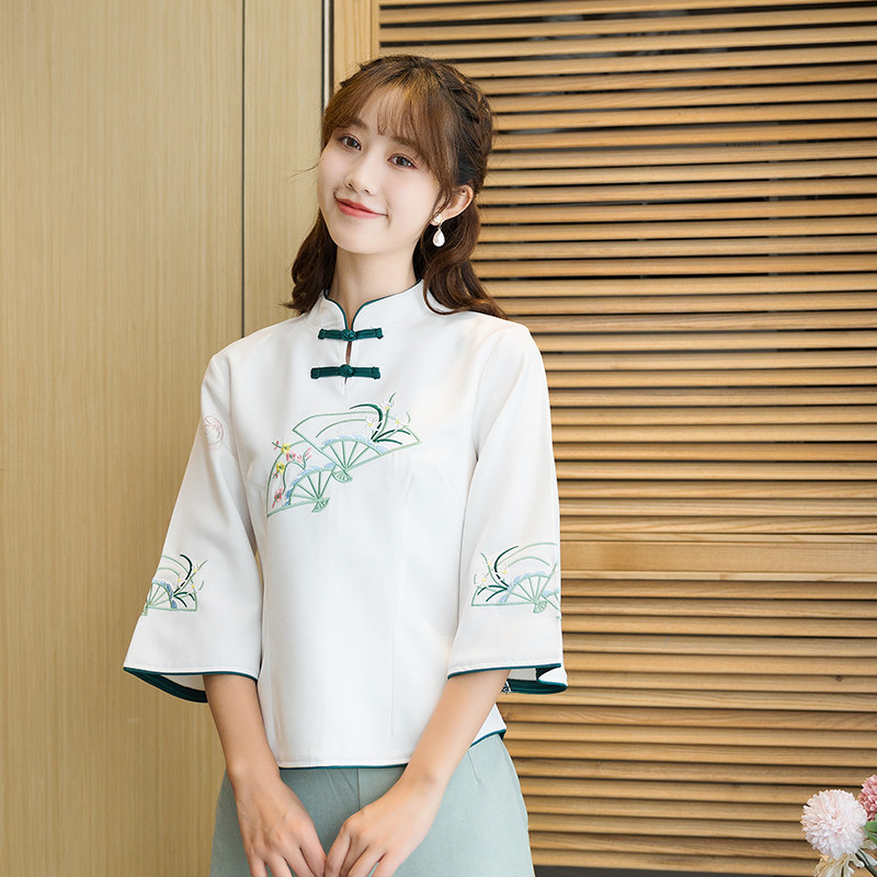 REPUBLIC OF CHINA STYLE WOMENS CLOTHES CHINESE TANG COSTUMES RETRO TEA CLOTHES ZEN HANFU CHINESE STYLE IMPROVED CHEONGSAM TEA MASTER WORK CLOTHES