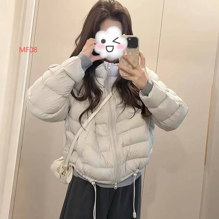 浅灰色排骨服棉服外套女2025新款冬装大码胖mm正肩巨好看短款棉衣