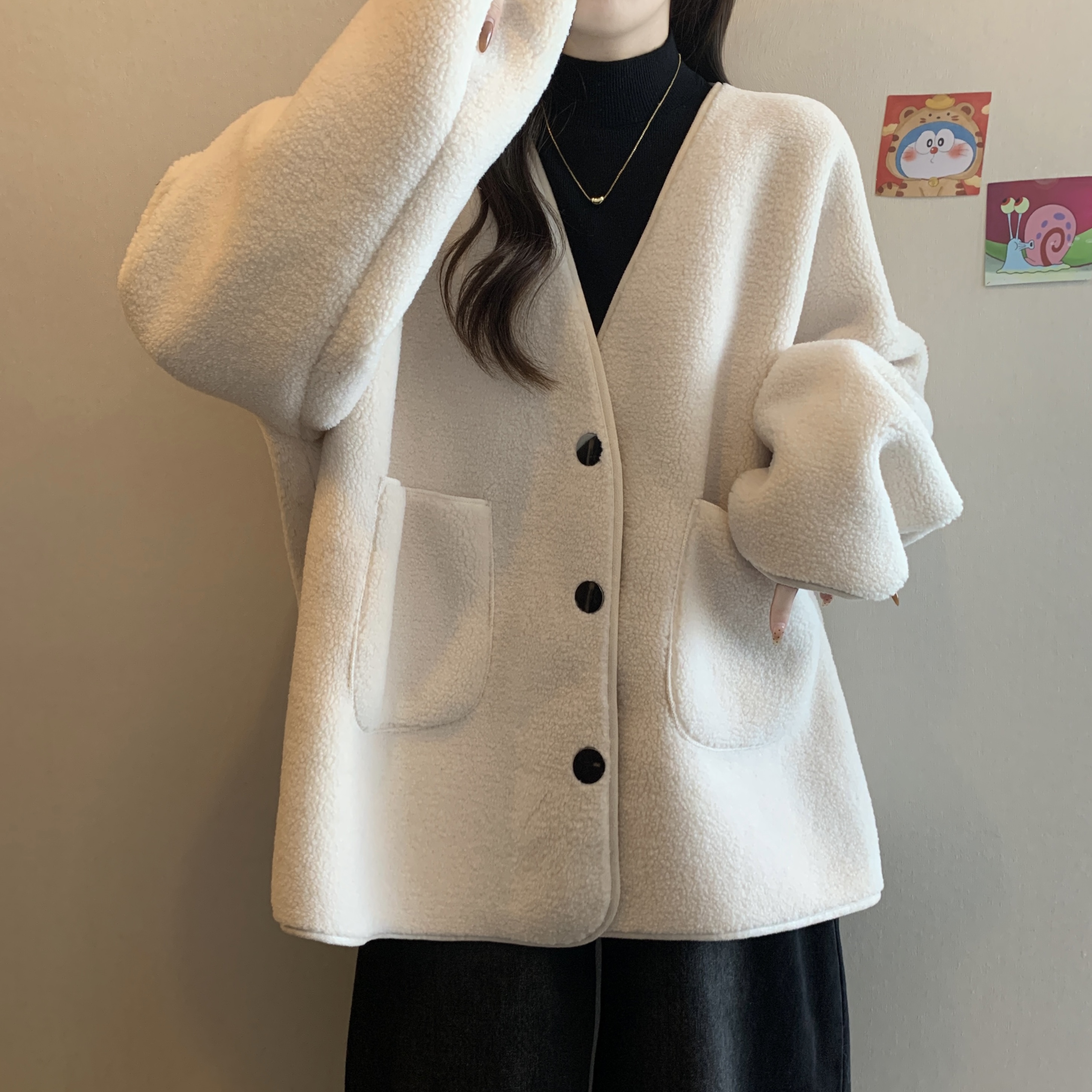 高级感羊羔毛绒外套女2025秋冬加厚大码胖mm宽松遮肉爆款毛呢上衣